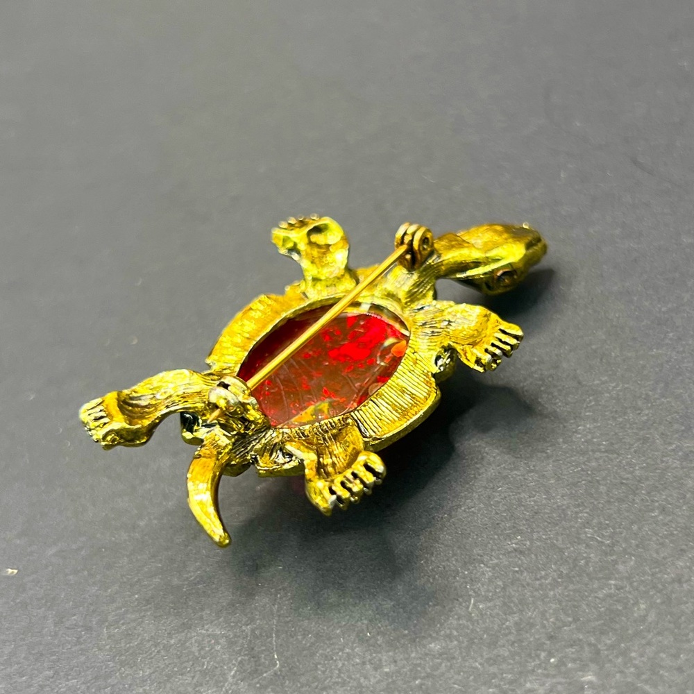 Vintage Turtle Gold Pink Red Turtle Brooch Pin - Picture 5 of 7